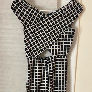 Black and White off the Shoulder Midi Dress